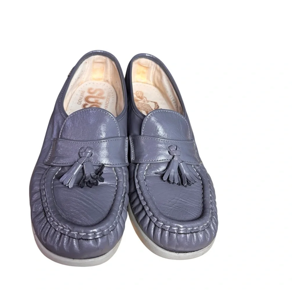 SAS (San Antonio Shoemakers) Tassel Leather Loafer Wedge Shoes in Gray – Sz 8.5M